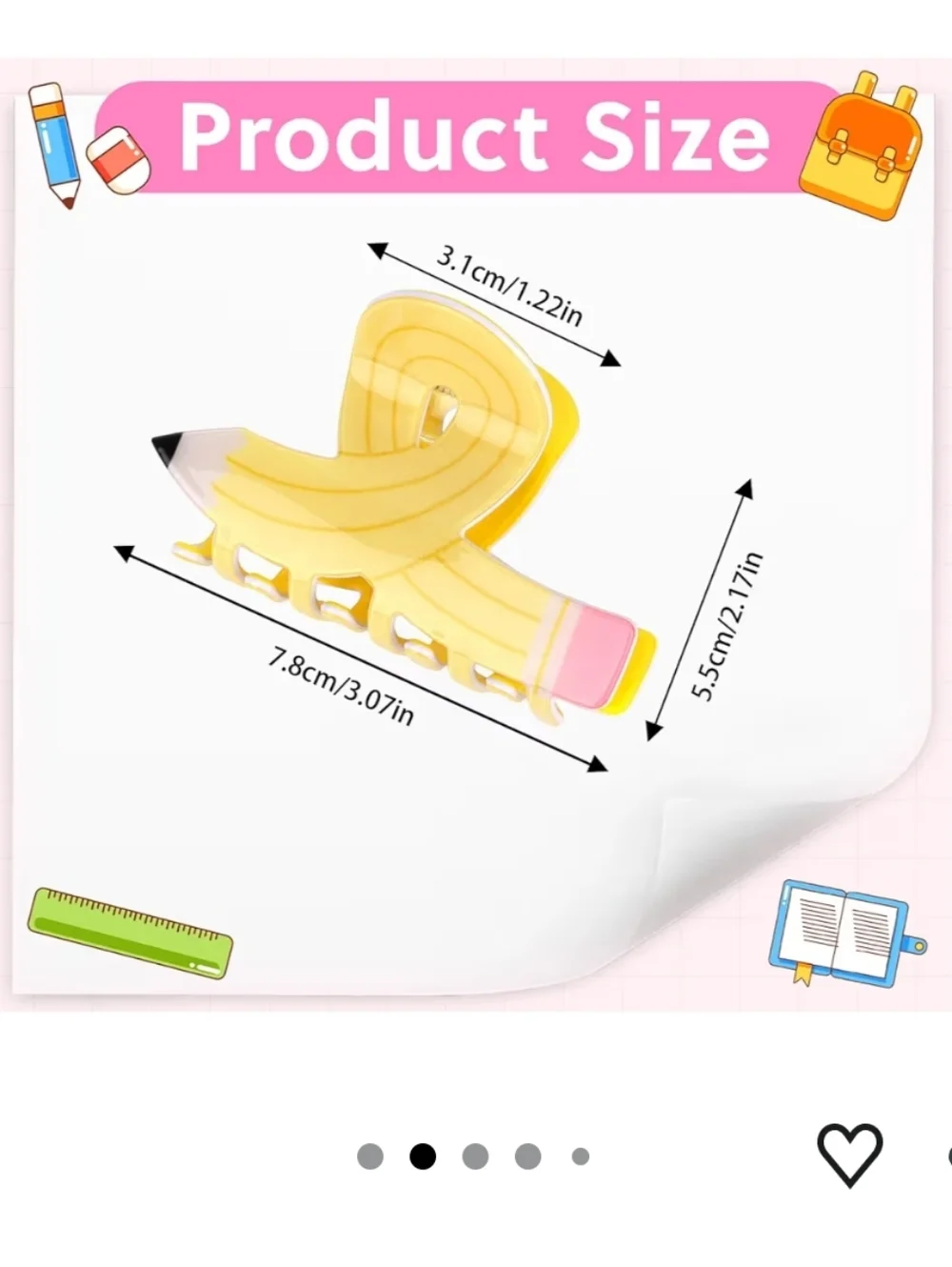 3 Pcs Pencil Hair Claw Clips